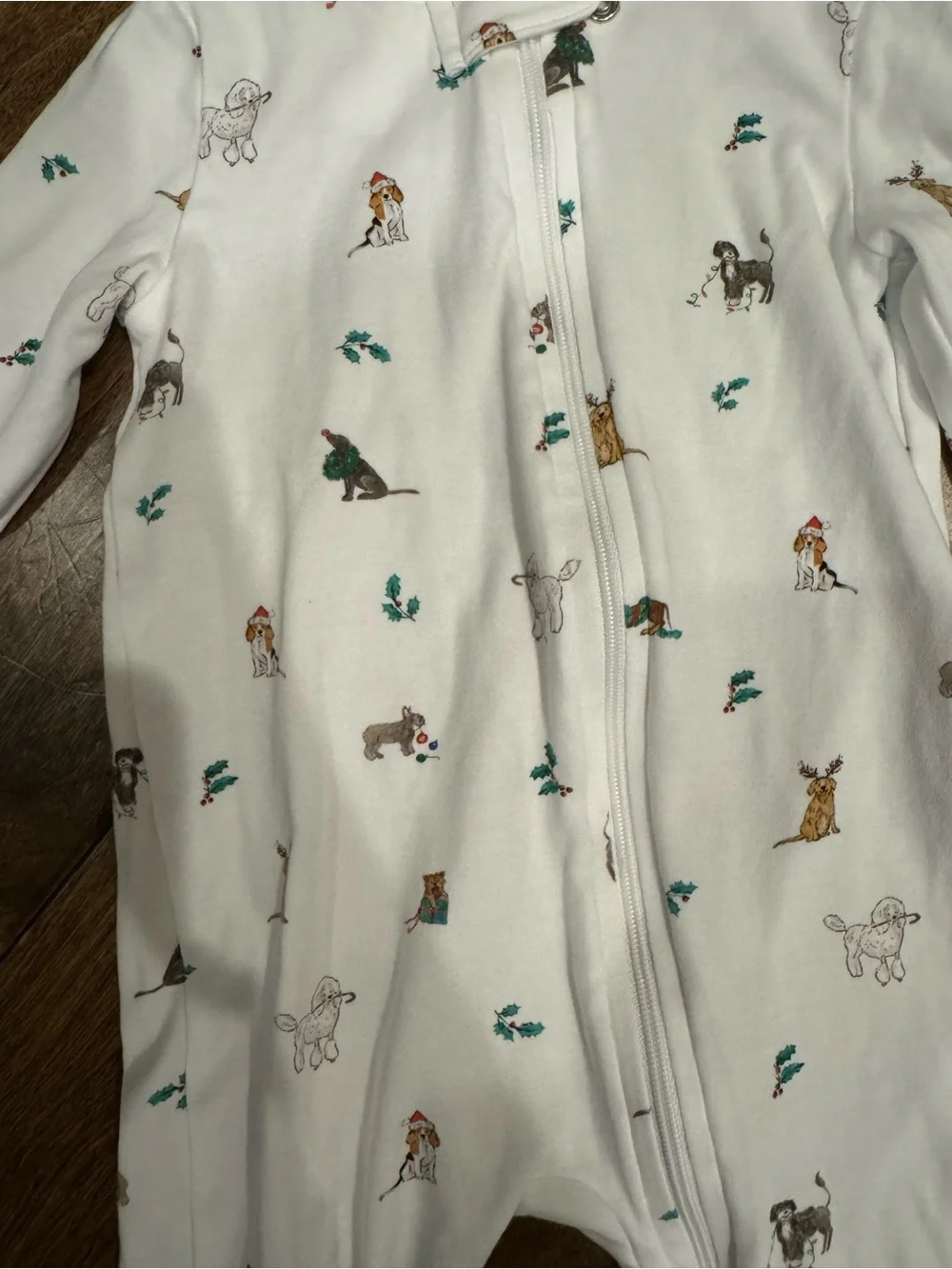 EUC Petite Plume Christmas Dog Footie Pajamas 6–9M